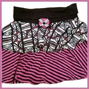HavenGirl Pink, White, Black Geometric Skirt.